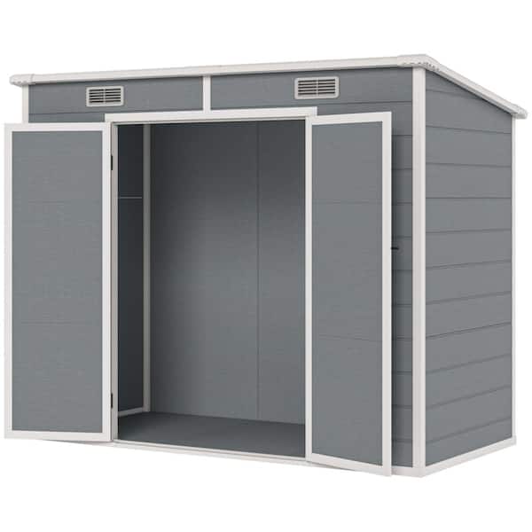 7.4 ft. x 3.5 ft. Gray Aluminum Shed, Outdoor Tools Shed with Double Doors for Patio, Supplies, Weather‑Resistant