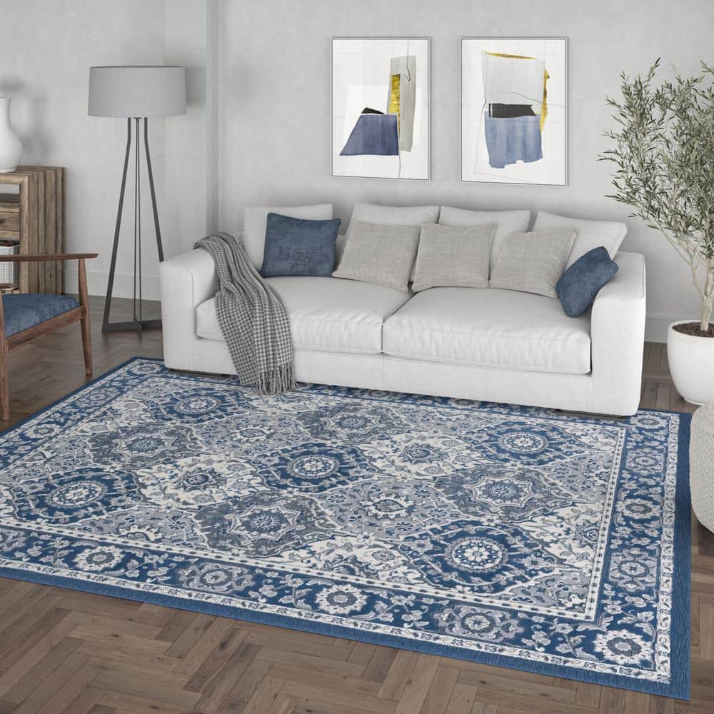 Navy Rectangular Reversible Synthetic 5' x 7' Area Rug