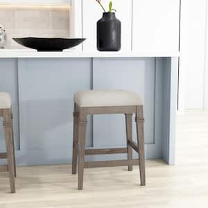Arabella 25.25 in. Distressed Gray and Ecru Backless Non-Swivel Counter Stool