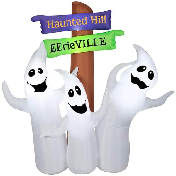 Gemmy 5.5 ft. Tall Airblown-Ghost Trio Sign-MD Scene