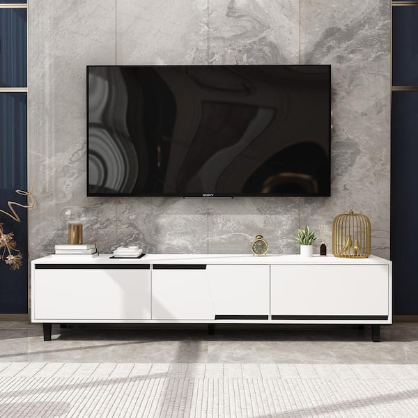 FUFU&GAGA White Wooden TV Stand Fits TV's up to 75 in., 70.9 in. Width TV Console Table with 3 Drawers