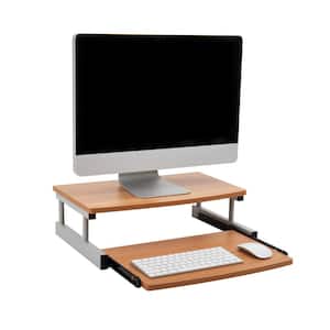 20 in. L x 14.75 in. W x 5.9 in. H Monitor Stand with Sliding Keyboard Drawer, Brown
