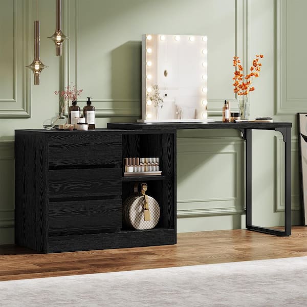 princess polly baby blue dress Bedroom Vanity Set Makeup Dressing Table W/3 Drawers 10 Led Bulb Black,  Color: Black