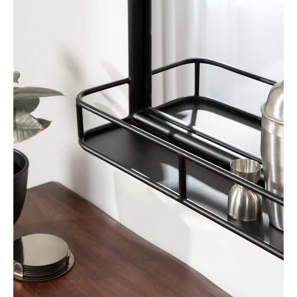Estero 18x30 Black Metal-Forged Radius Rectangle Wall Mirror with Shelf