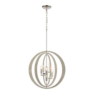 Rotunde 19 in. W 5-Light Sandy Beechwood Chandelier with No Shades