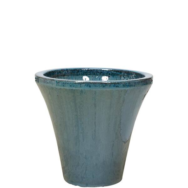 Unbranded 14 in. Ceramic Turquoise Tapered Cylinder Planter