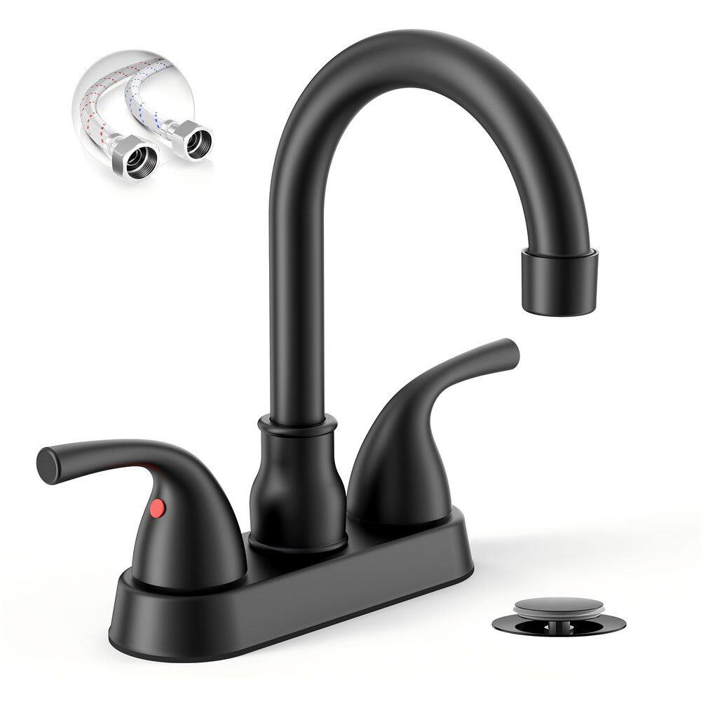 Matte Black 4 in. 2 Handles Centerset Bathroom Sink Faucet, 2 or 3 Hole Modern Bathroom Faucet, with 360 Swivel Spout price history on PriceWatchPro
