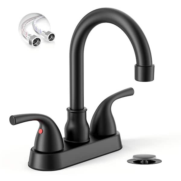 Matte Black 4 in. 2 Handles Centerset Bathroom Sink Faucet, 2 or 3 Hole Modern Bathroom Faucet, with 360 Swivel Spout