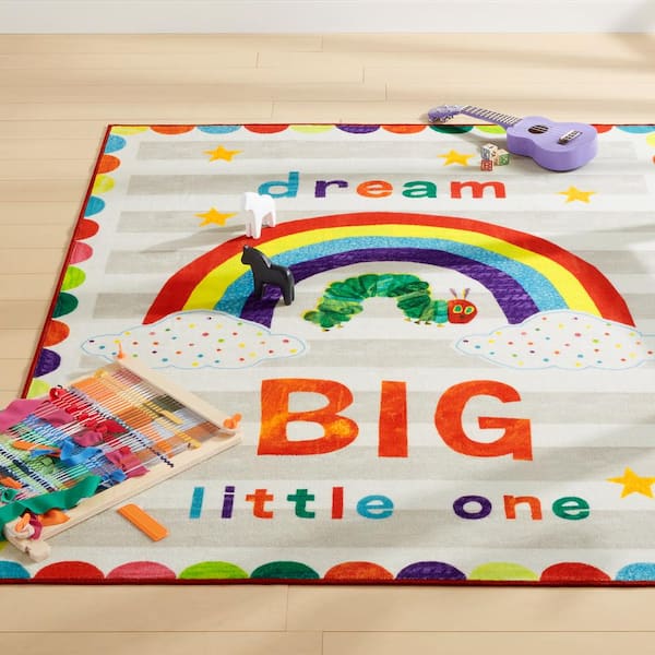 Elementary Dream Big Little One White/Grey 3 ft. x 5 ft. Educational Area Rug