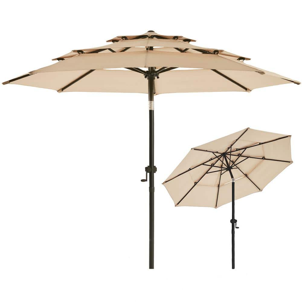 PASAMIC 10 ft. 3-Tiers Market Umbrella Outdoor Patio Umbrella with Push ...