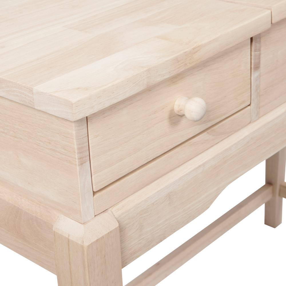 Classic Unfinished Rubberwood Vanity Table with Flip-Up Mirror