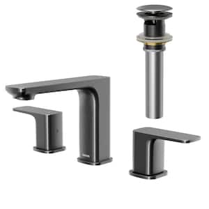 Venda Widespread 2-Handle Three Hole Bathroom Faucet with Matching Pop-Up Drain in Gunmetal Grey