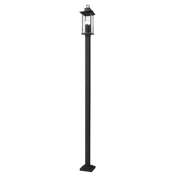Tiberius 4 Light Black Aluminum Hardwired Weather Resistant Outdoor Post Light Set with No Bulbs Included