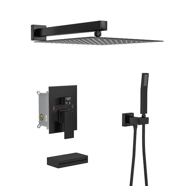 3-Spray Patterns with 1.8 GPM 12 in. in Wall Mount Spray Rough-in Valve Body and TrimDual Shower Head in Black