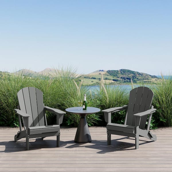 Laguna 2-Pack Fade Resistant Outdoor Patio HDPE Poly Plastic Classic Folding Adirondack Chairs in Gray
