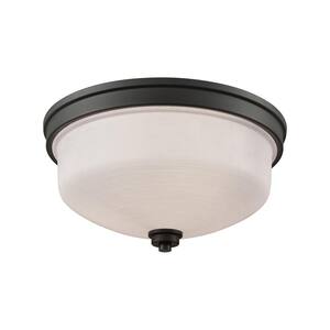 Casual Mission 3-Light Oil Rubbed Bronze With White Lined Glass Flushmount