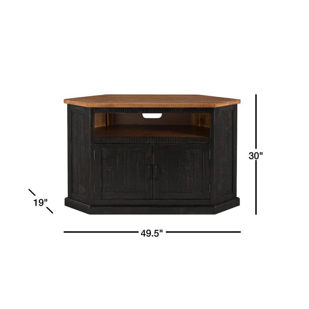 Antique Black and Honey Rustic Corner TV Stand with Cabinet