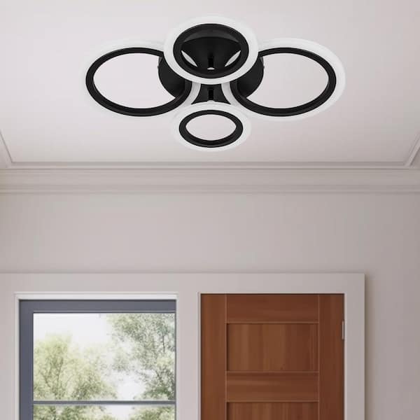 Modern LED Flush Mount Ceiling Light, 4 Rings LED Black Lighting Fixture for Kitchen, Living Room, Bedroom, Laundry Room