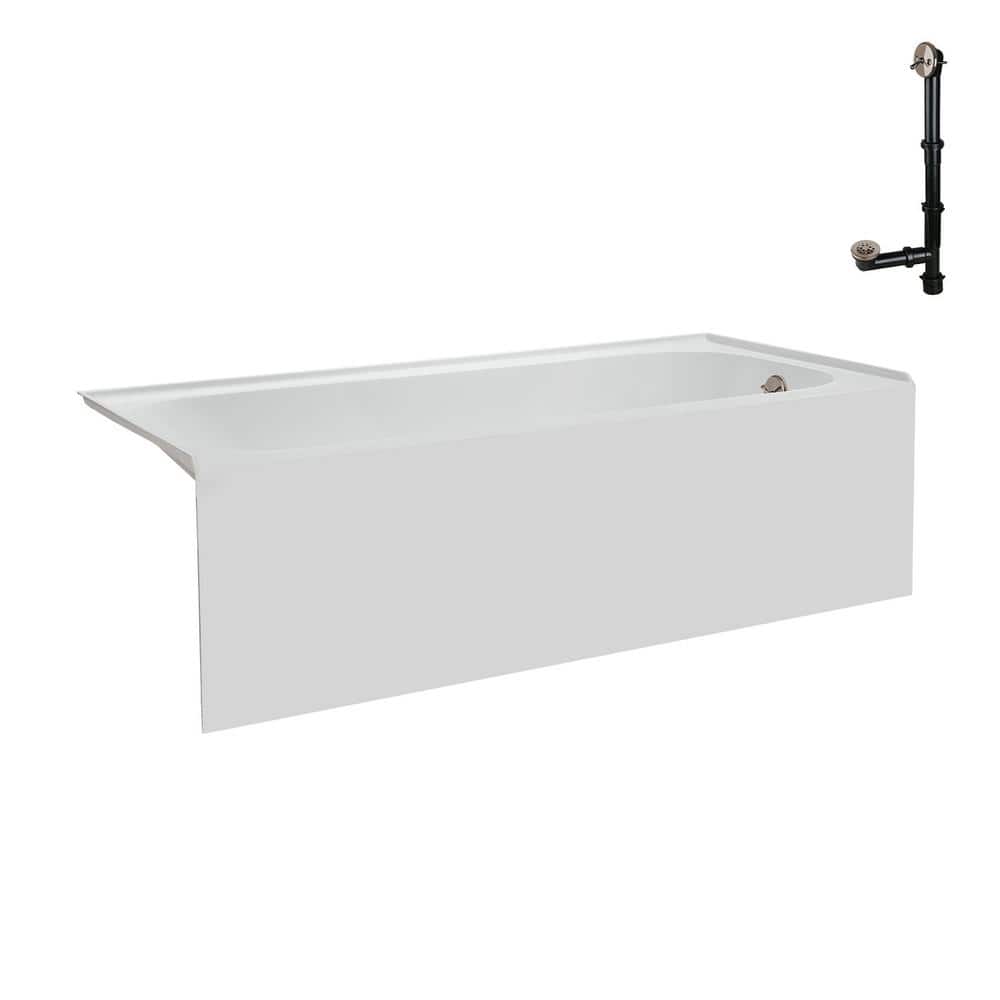 Glossy White Acrylic Rectangular Alcove Bathtub with Brushed Nickel Drain