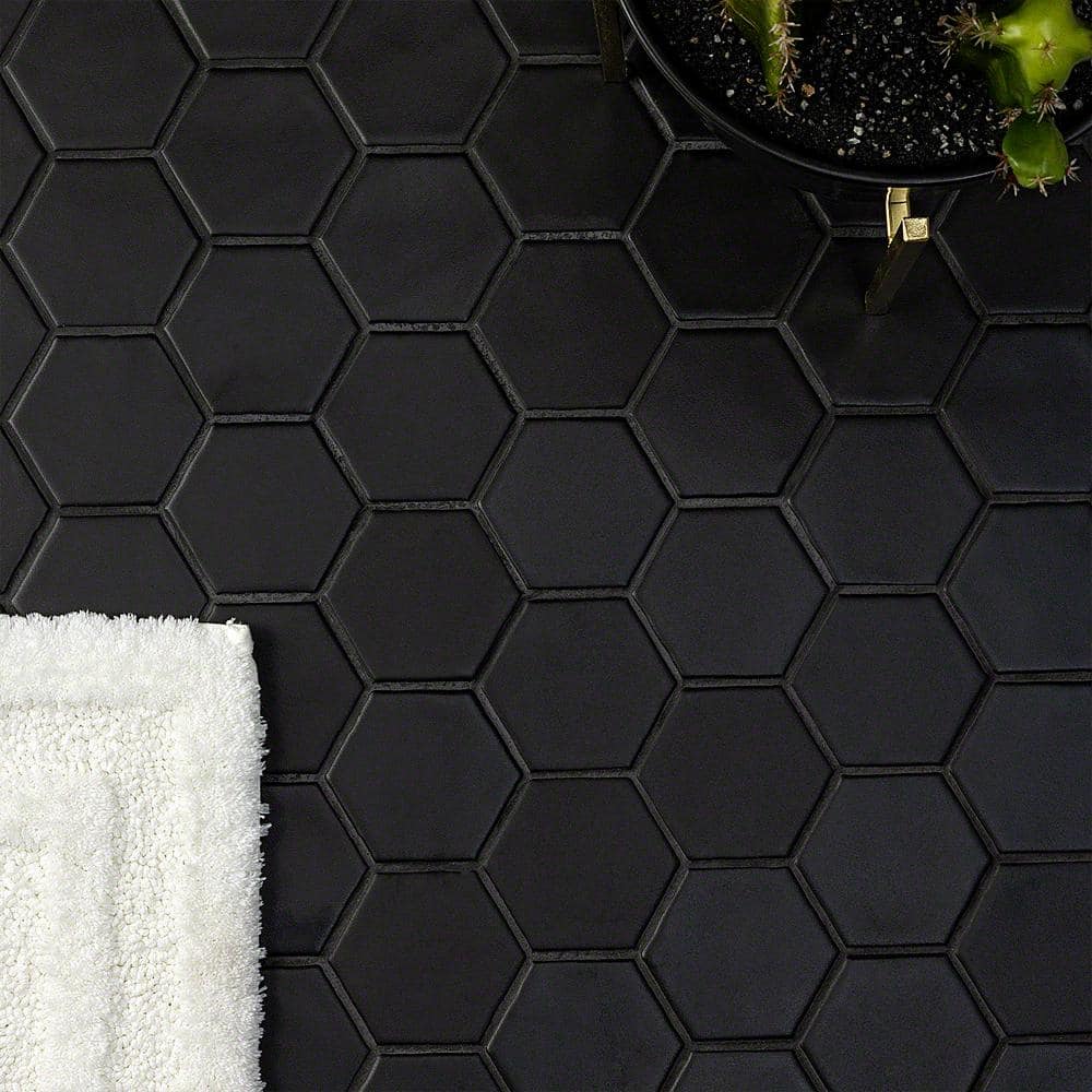 Milton Black Matte Ceramic Hexagonal Mosaic Tile