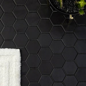 Maine Black 3 in. x 0.39 in. Hexagon Matte Ceramic Mosaic Floor and Wall Tile Sample