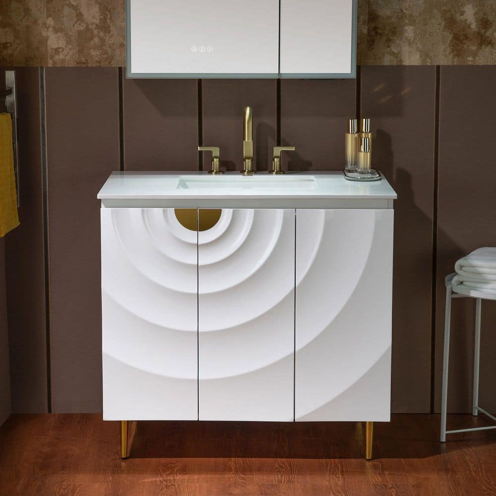 35.88 in. W x 22 in. D Single Sink Freestanding Bath Vanity in White with White Engineered stone Vanity Top price history on PriceWatchPro