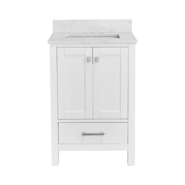 24 in. Freestanding White Bath Vanity with White Cultured Marble Top Assembled