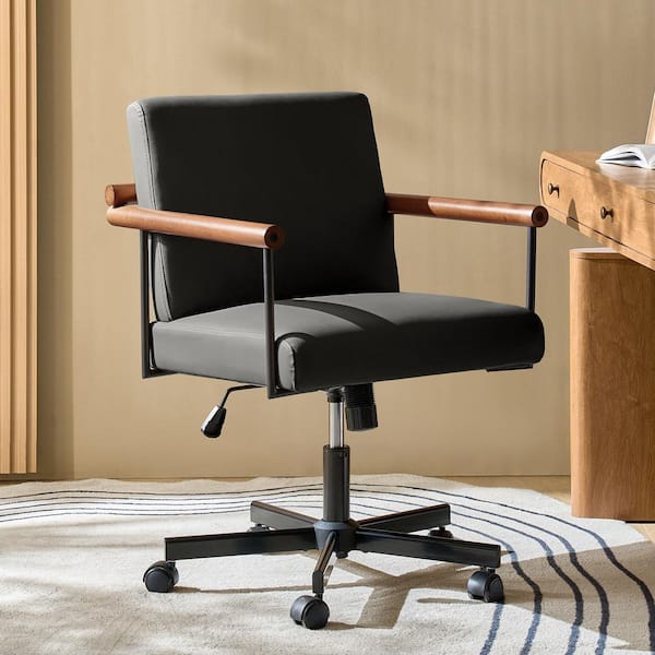 Aurelia PU Leather Office Chair in Black with Non-Adjustable Arms