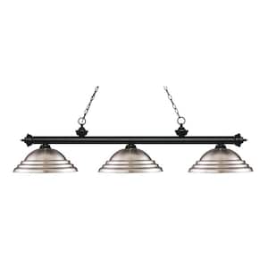 Riviera 3-Light Matte Black With Stepped Brushed Nickel Shade Billiard Light With No Bulbs Included