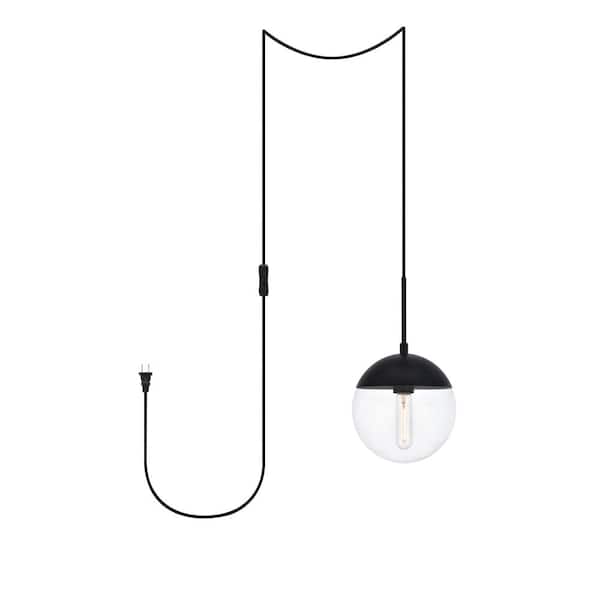 Unbranded Home Living 40-Watt 1-Light Black Shaded Pendant Light with Glass Shade, No Bulbs Included