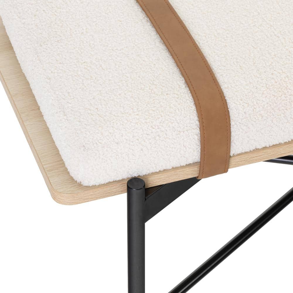 Thatcher 43'' Boucle Cushion Bench with Vegan Leather Straps