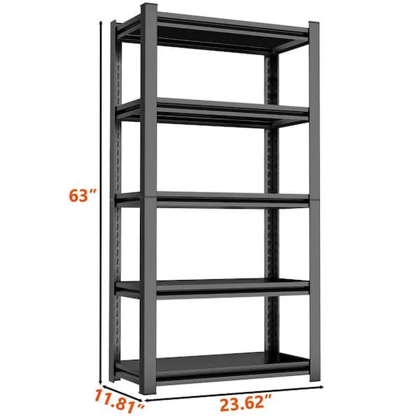 Tileon Adjustable Heavy Duty Black Metal Shelving - 5-Tier Storage