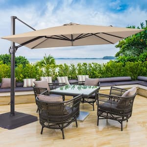10 ft. x 10 ft. Aluminum Cantilever Patio Umbrella with a Base/Stand, Outdoor Offset Hanging Rotatable Umbrellas in Sand