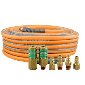 3/8 in. x 65 ft. PU Hybrid High Flow Air Hose Kit with 6 Brass Fittings