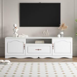 65 in. White Modern Wood TV Stand with  Storage Cabinet Fits TV's up to 75 in.
