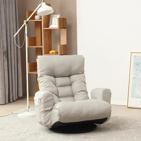 Gray Linen Upholstered Swivel Gaming Chairs with Adjustable Head and Waist, Non-Adjustable Arms Leisure/Floor Chair/Sofa