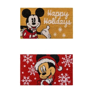 Mickey Mouse Christmas Happy Holidays 20 in. x 34 in. Coir Door Mat (2-Pack)