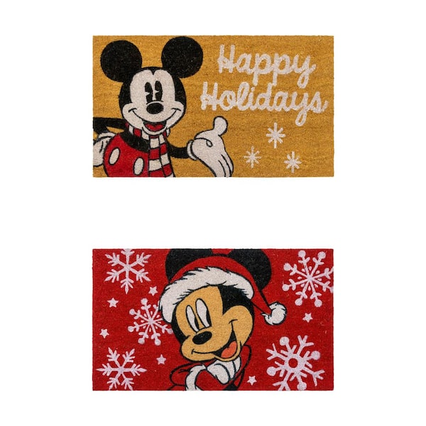 Disney Mickey Mouse Christmas Happy Holidays 20 in. x 34 in. Coir Door Mat (2-Pack)
