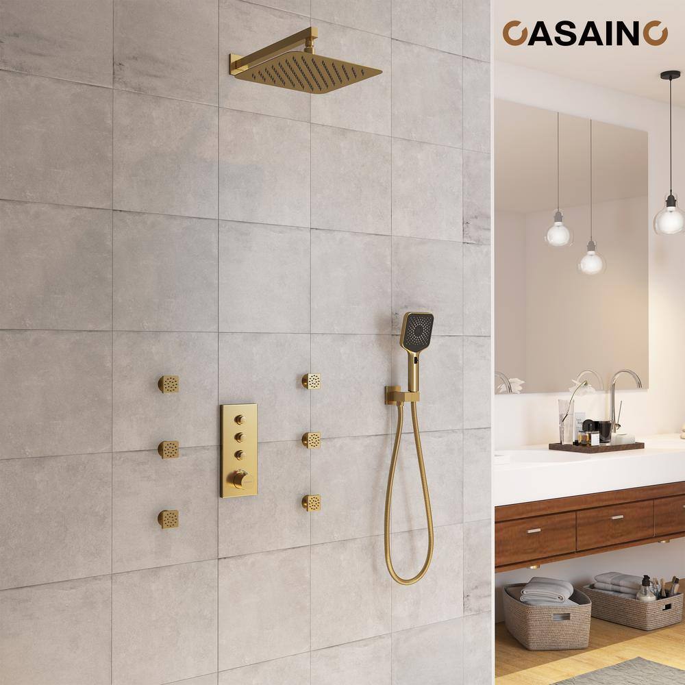 Brushed Gold Dual Square Wall Mount Shower System with Handheld