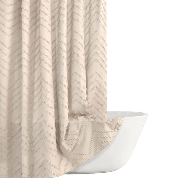 Boho Modern Farmhouse Shower Curtain 72x72 Tufted Chevron Textured Striped Minimalist Woven Fabric Beige