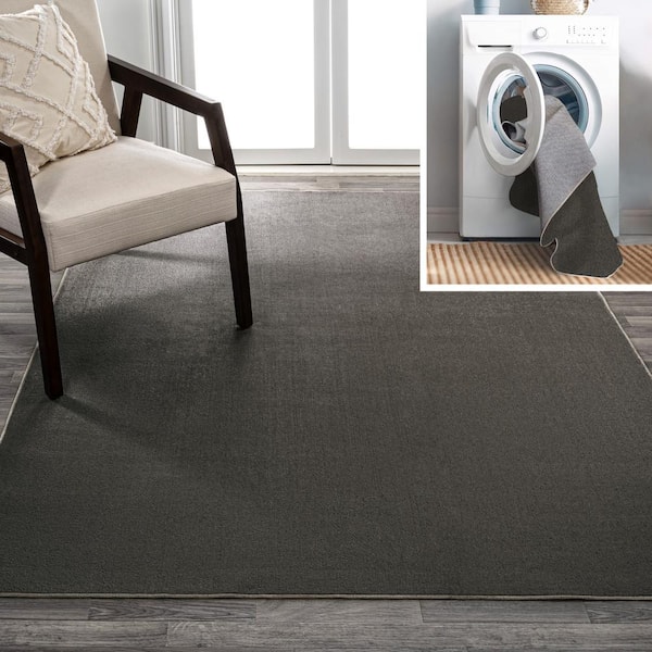 JONATHAN Y Twyla Classic Dark Gray 3 ft. x 5 ft. Solid Low-Pile Machine-Washable Area Rug