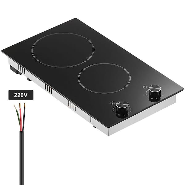 Electric Cooktop, 12 in. 2 Burners Built-in Electric Stove Top, 3000 W Ceramic Top Radiant Cooktop, with Glass Panel