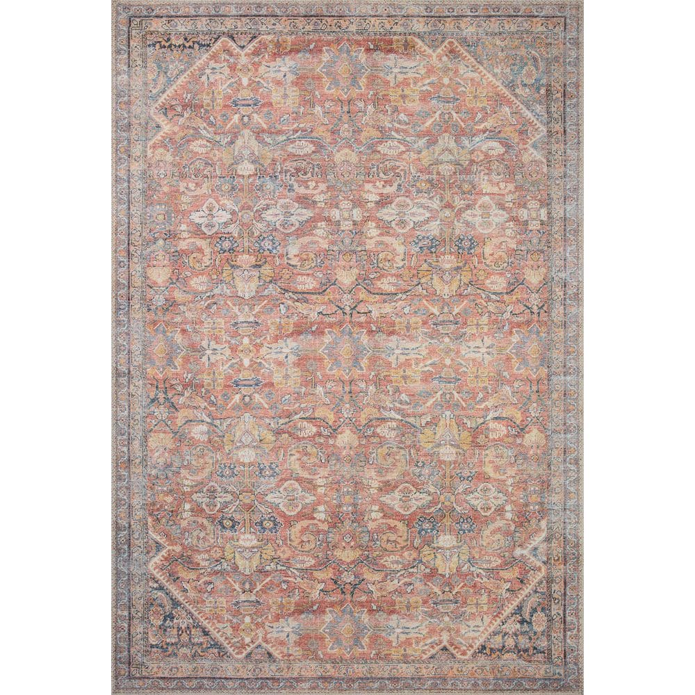 Adrian Rust and Denim 5' x 7'6" Synthetic Oriental Rug