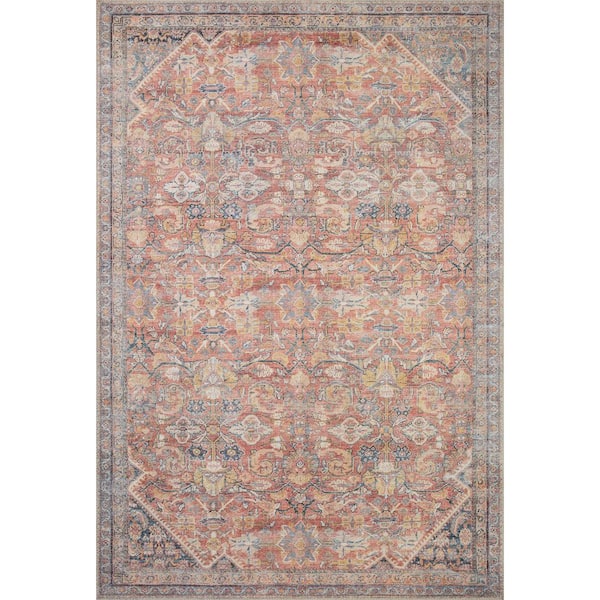 LOLOI II Adrian Rust/Denim 7'-6" x 9'-6" Oriental Printed Polyester Pile Area Rug