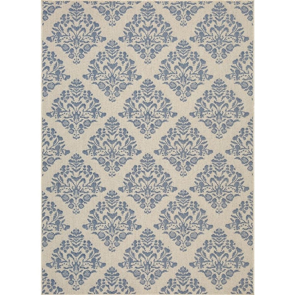 Blue/Ivory Tile Medallion 5 ft. x 7 ft. Indoor/Outdoor Area Rug