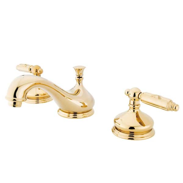 Kingston Brass Georgian 8 in. Widespread 2-Handle Bathroom Faucets with Brass Pop-Up iin Polished Brass