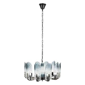 22.24 in. 10-Light Black Modern Elegant Crystal Chandelier for Bedroom with Blue Glass Shade, No Bulbs Included