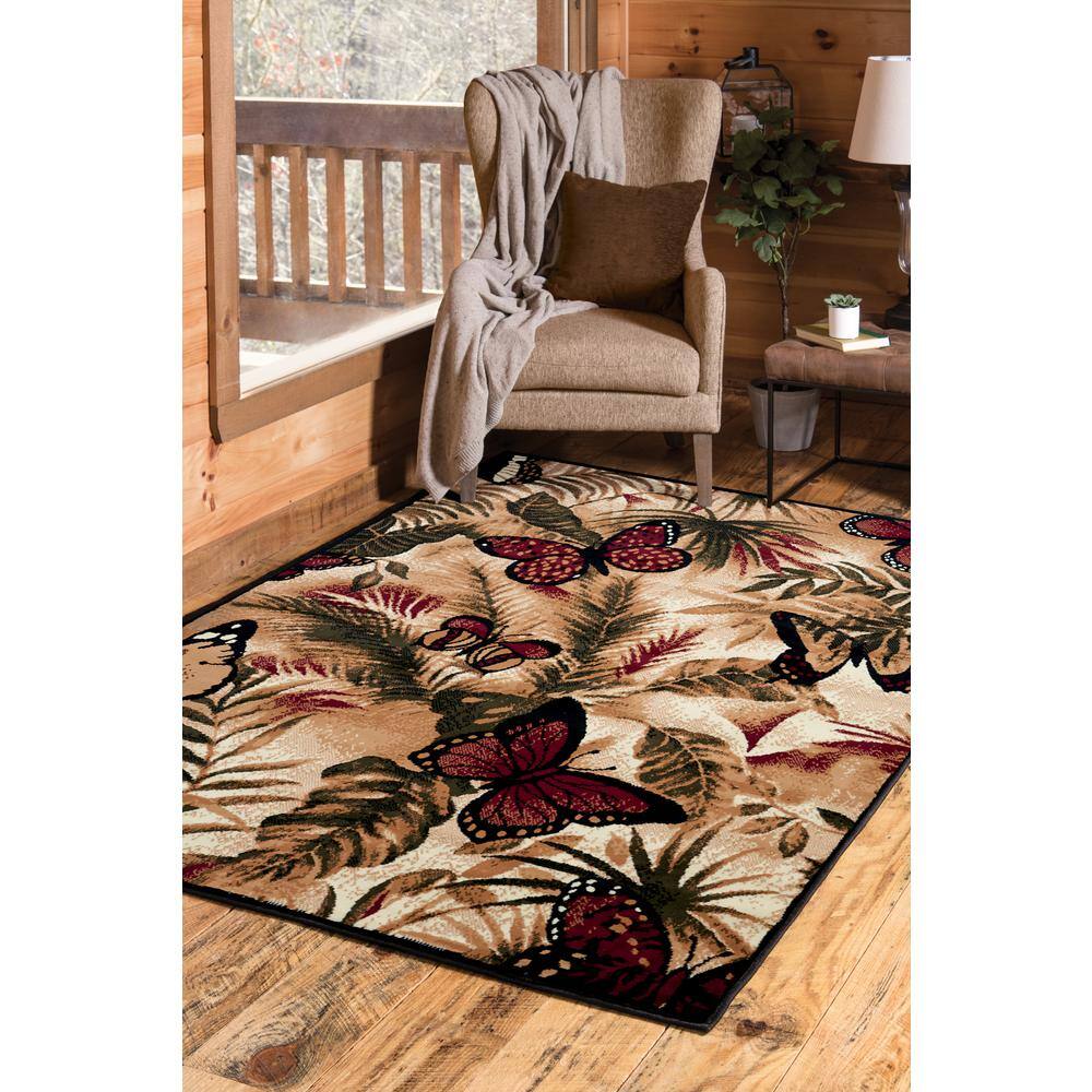 Multicolor Butterfly Jungle Polypropylene Area Rug 5' x 8'