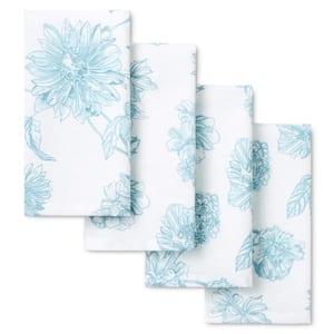 Botanical Floral White/Blue 19 in. x 19 in. Napkin Set (4-Pack)