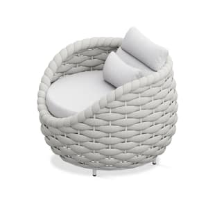 Bird's Nest Shaped Gray Metal Lounge Chair with Gray Cushions